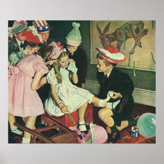 ヴィンテージの誕生日パーティー、ピンが尾をロバにつける ポスター (正面)