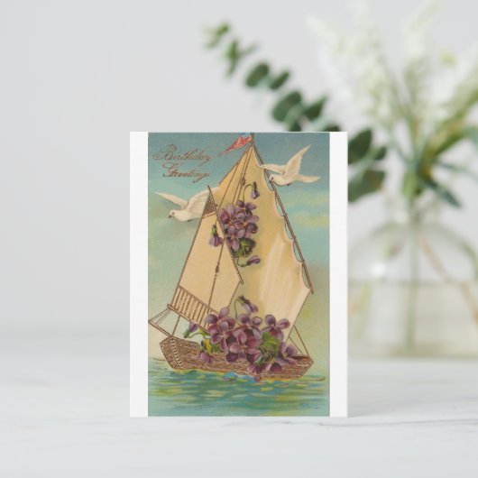 ヴィンテージの誕生日メッセージ ポストカード (スタンド正面)