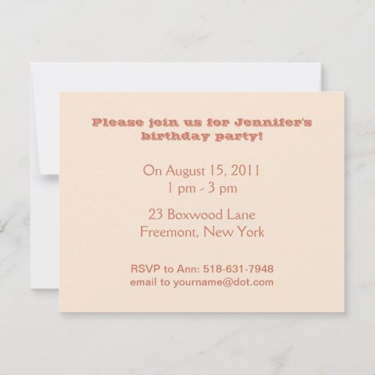 ヴィンテージの誕生日招待状の女の子が風船に乗って 招待状 (裏面)