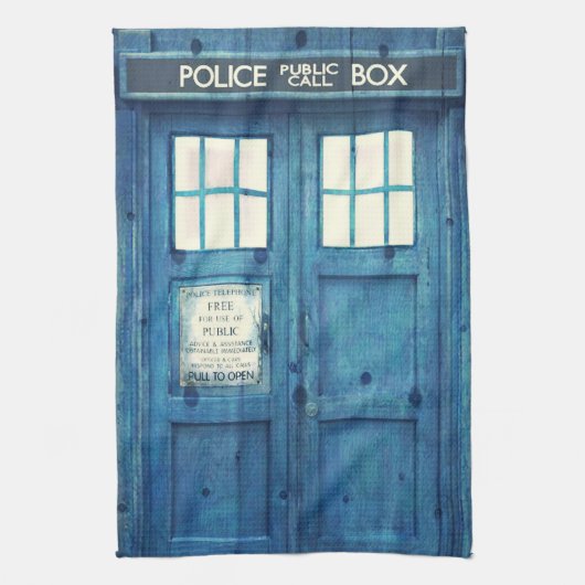 ヴィンテージの警察は公共呼出し箱に電話をかけます キッチンタオル (縦)
