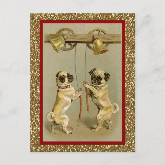 ヴィンテージの豚が新年の鐘を鳴らす シーズンポストカード (正面)