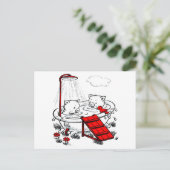 ヴィンテージの豚と鳥を風呂に ポストカード (スタンド正面)