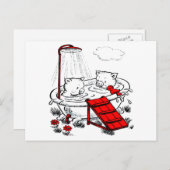 ヴィンテージの豚と鳥を風呂に ポストカード (正面/裏面)