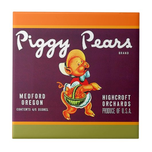 ヴィンテージの豚のようなナシのオレゴンのナシはブタのタイルを分類できます タイル (正面)