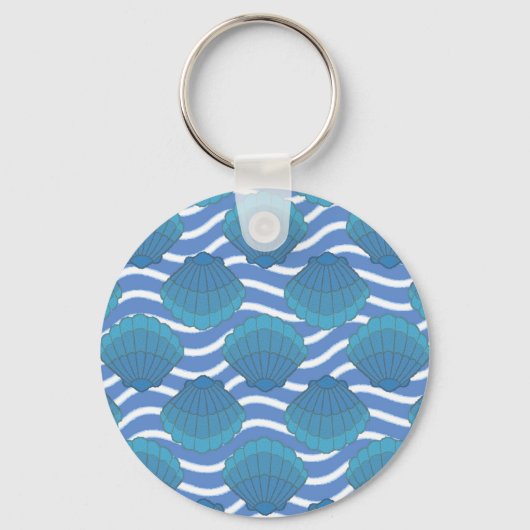 ヴィンテージの貝殻と波パターン キーホルダー (正面)
