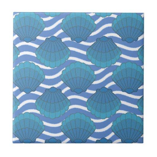 ヴィンテージの貝殻と波パターン タイル (正面)