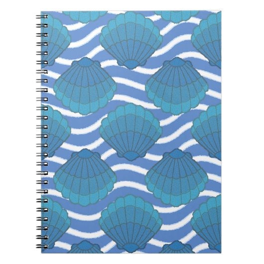 ヴィンテージの貝殻と波パターン ノートブック (正面)