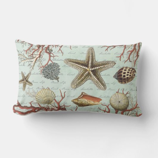 ヴィンテージの貝殻の…枕 ランバークッション (正面)