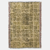 ヴィンテージの質のマヤおよびアズテック派のグリフの金ゴールド スローブランケット (正面縦)