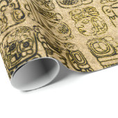 ヴィンテージの質のマヤおよびアズテック派のグリフの金ゴールド ラッピングペーパー (ロールコーナー)