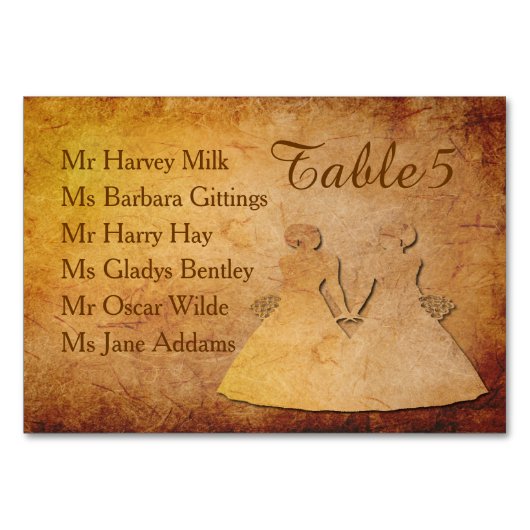 ヴィンテージの質のレズビアンの結婚式のテーブルカード(名前) テーブルナンバー (裏面)