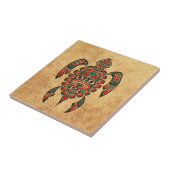 ヴィンテージの赤いおよび緑のHaidaの精神のウミガメ タイル (側面)