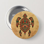 ヴィンテージの赤いおよび緑のHaidaの精神のウミガメ 缶バッジ (正面&裏面)