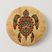 ヴィンテージの赤いおよび緑のHaidaの精神のウミガメ 缶バッジ (正面)