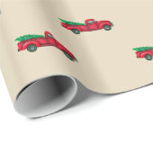 ヴィンテージの赤いクリスマスツリーのトラックの包装紙 ラッピングペーパー (ロールコーナー)