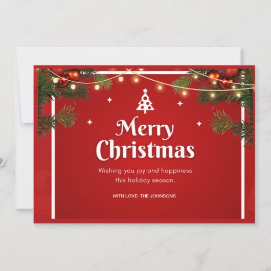 ヴィンテージの赤いクリスマスホリデー 非写真のグリーン シーズンカード (正面)