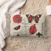 ヴィンテージの赤いケシおよび蝶…枕 ランバークッション (ブランケット)