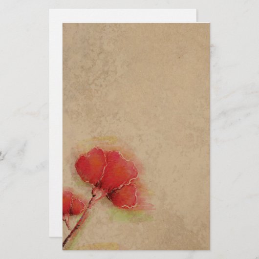 ヴィンテージの赤いケシの羊皮紙の一見 便箋 (正面/裏面)