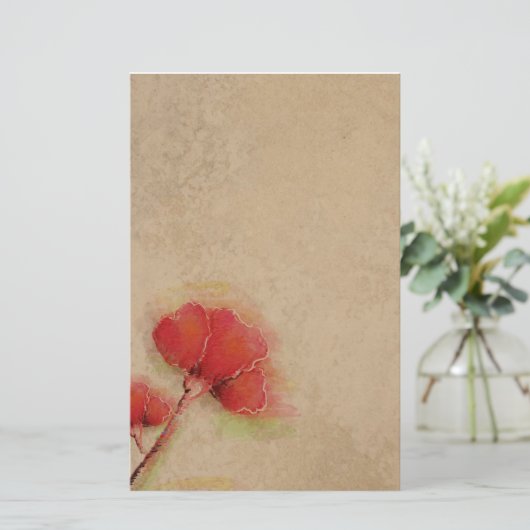 ヴィンテージの赤いケシの羊皮紙の一見 便箋 (スタンド正面)