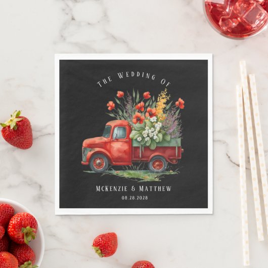 ヴィンテージの赤いケシ結婚の車 スタンダードランチョンナプキン (インサイチュ)