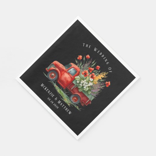 ヴィンテージの赤いケシ結婚の車 スタンダードランチョンナプキン (角)