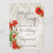 ヴィンテージの赤いケシ結婚ピー 招待状 (正面/裏面)