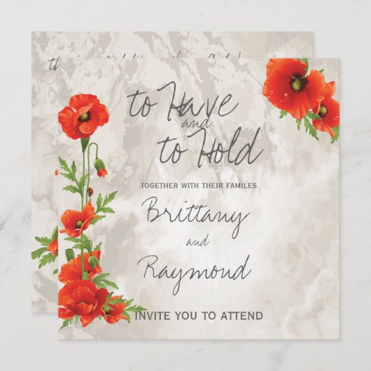 ヴィンテージの赤いケシ結婚ピー 招待状 (正面/裏面)
