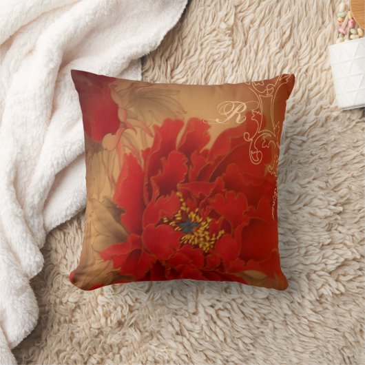 ヴィンテージの赤いシャクヤクの中国のな結婚式 クッション (ブランケット)
