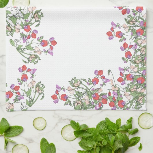 ヴィンテージの赤いスイートピーによっては台所タオルが開花します キッチンタオル (折り畳み)