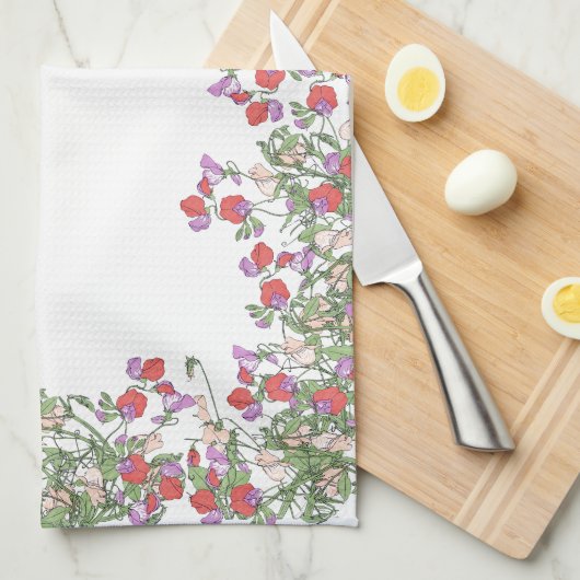 ヴィンテージの赤いスイートピーによっては台所タオルが開花します キッチンタオル (四つ折り)