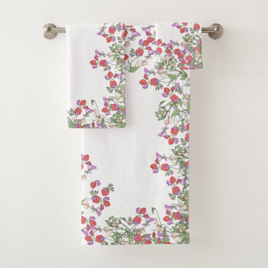 ヴィンテージの赤いスイートピーの花のBathタオルセット バスタオルセット (インサイチュ)