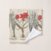 ヴィンテージの赤いチューリップの花のBeslerのBathタオルセット バスタオルセット (ウォッシュタオル)