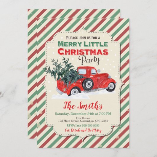 ヴィンテージの赤いトラックのクリスマスのパーティの招待状 招待状 (正面/裏面)