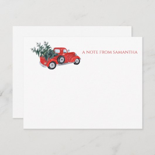 ヴィンテージの赤いトラックのクリスマスツリー ノートカード (正面/裏面)