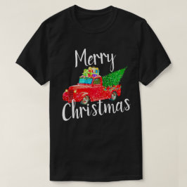 ヴィンテージの赤いトラックのクリスマス Tシャツ