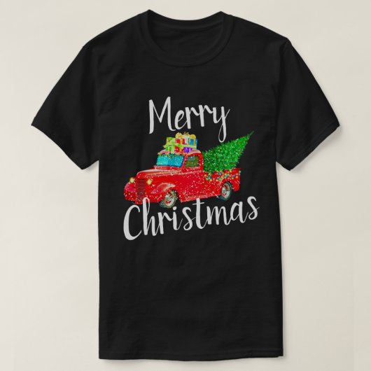 ヴィンテージの赤いトラックのクリスマス Tシャツ (デザイン正面)