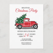 ヴィンテージの赤いトラックの松の木のクリスマス・パーティ インビテーションポストカード (正面)