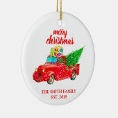 ヴィンテージの赤いトラックは家族のオーナメントを確立しました セラミックオーナメント (右)