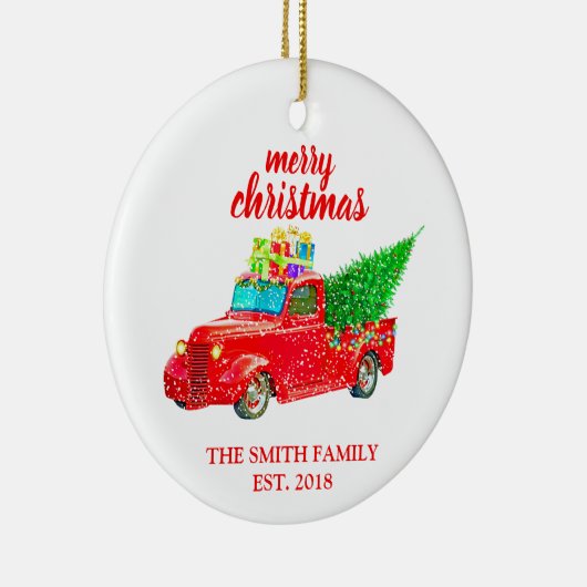 ヴィンテージの赤いトラックは家族のオーナメントを確立しました セラミックオーナメント (右)