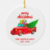 ヴィンテージの赤いトラックは家族のオーナメントを確立しました セラミックオーナメント (裏面)