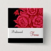 ヴィンテージの赤いバラが付いている新婦付添人ボタン 缶バッジ (正面)