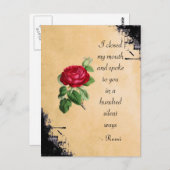 ヴィンテージの赤いバラとのRumiの引用文のタイポグラフィ ポストカード (正面/裏面)