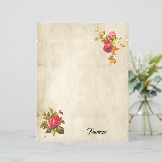 ヴィンテージの赤いバラと名前の文房具 (スタンド正面)