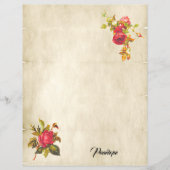 ヴィンテージの赤いバラと名前の文房具 (正面)