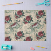 ヴィンテージの赤いバラと鳥の切り離し 薄葉紙 (クラフト)