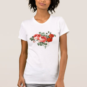 ヴィンテージの赤いバラの手描きのスタイル Tシャツ