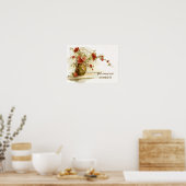 ヴィンテージの赤いバラの水色の花瓶プリント ポスター (キッチン)