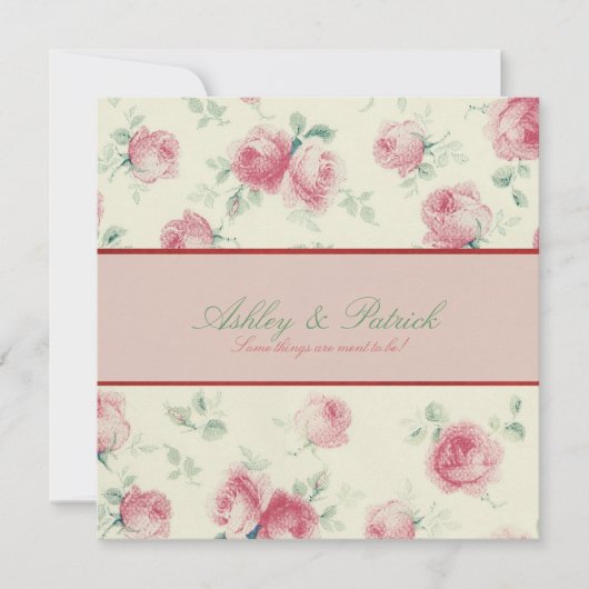 ヴィンテージの赤いバラの質の結婚式招待状 招待状 (正面)