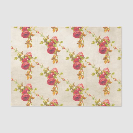 ヴィンテージの赤いバラを古い羊皮紙のクラフトにパターン 薄葉紙 (正面)