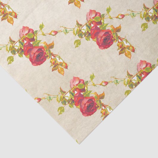 ヴィンテージの赤いバラを古い羊皮紙のクラフトにパターン 薄葉紙 (詳細)